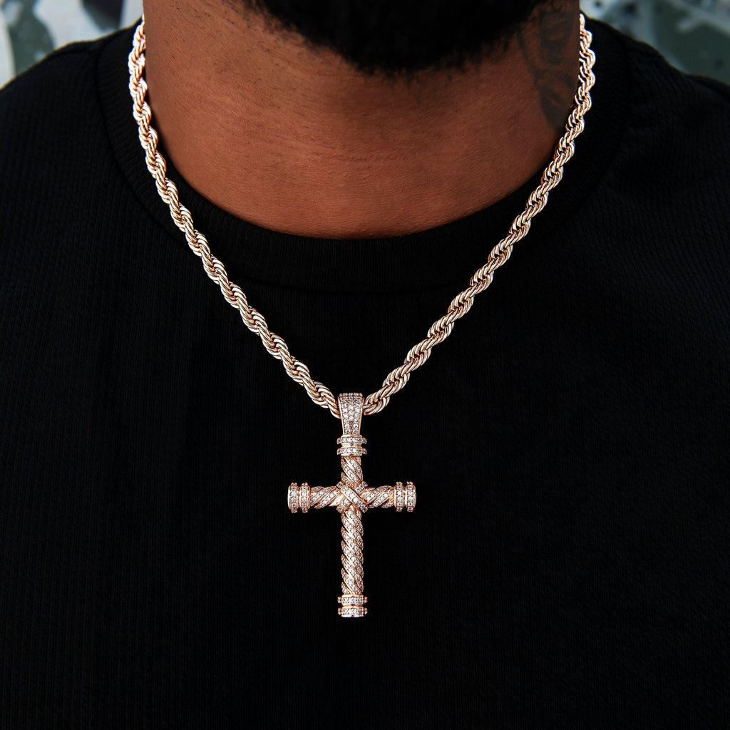 Diamond Rope Cross Pendant in Rose Gold