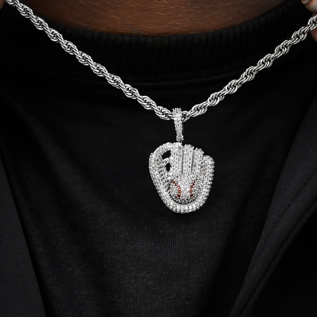 Iced Baseball Pendant in White Gold