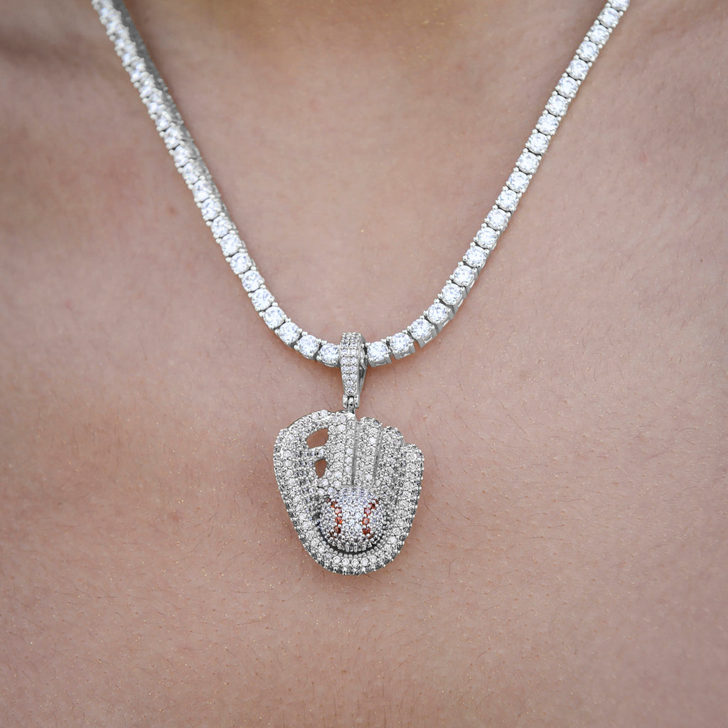 Iced Baseball Pendant in White Gold
