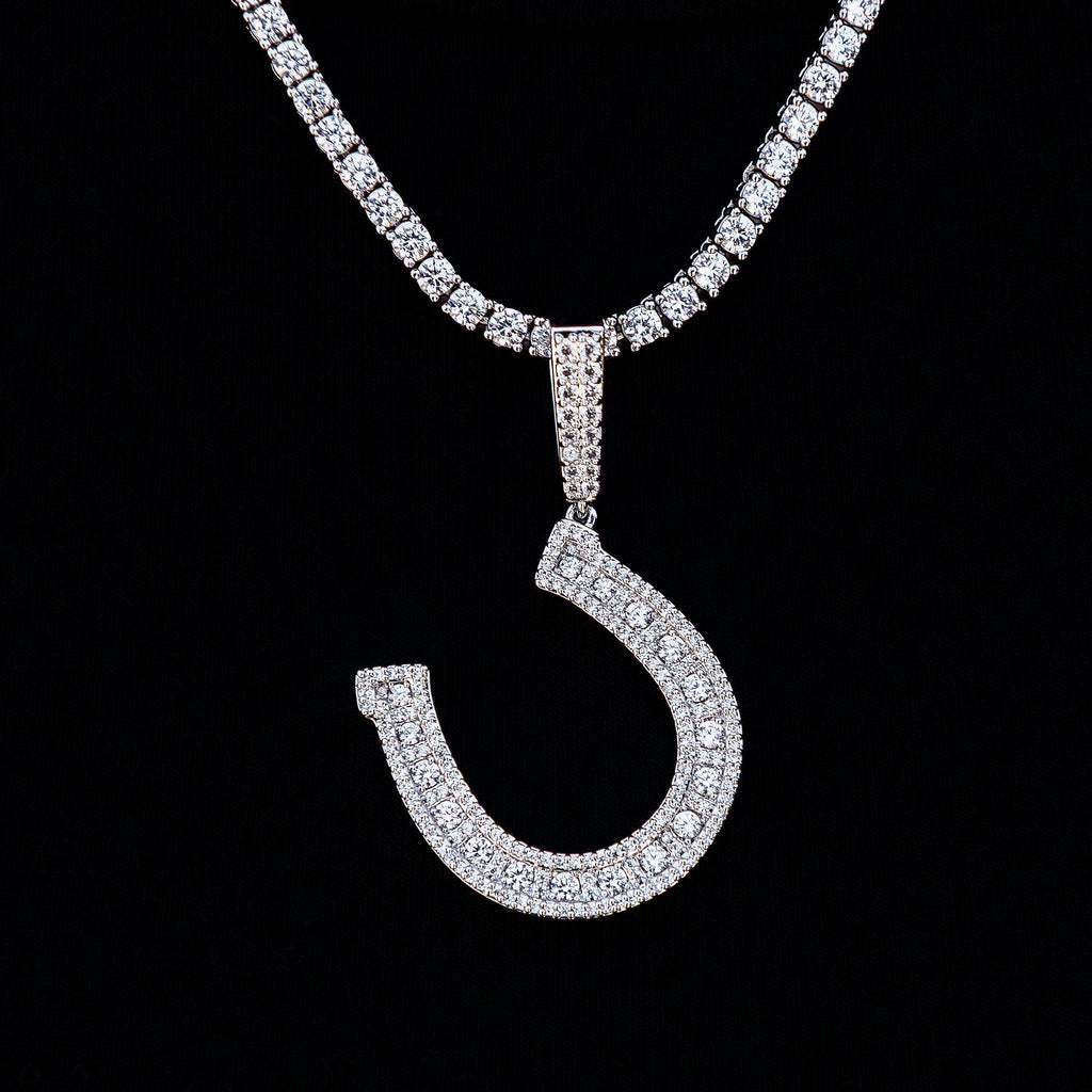 Iced Horseshoe Pendant in White Gold