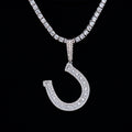 Iced Horseshoe Pendant in White Gold