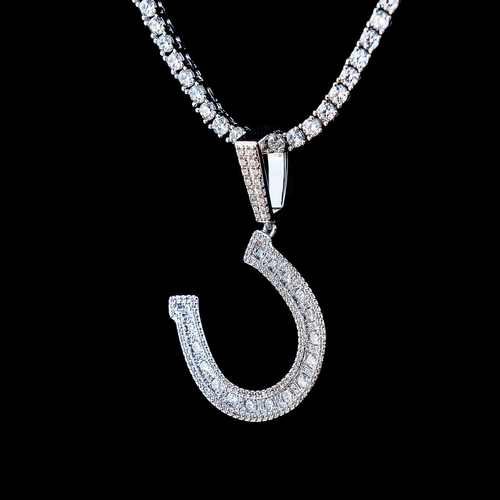 Iced Horseshoe Pendant in White Gold