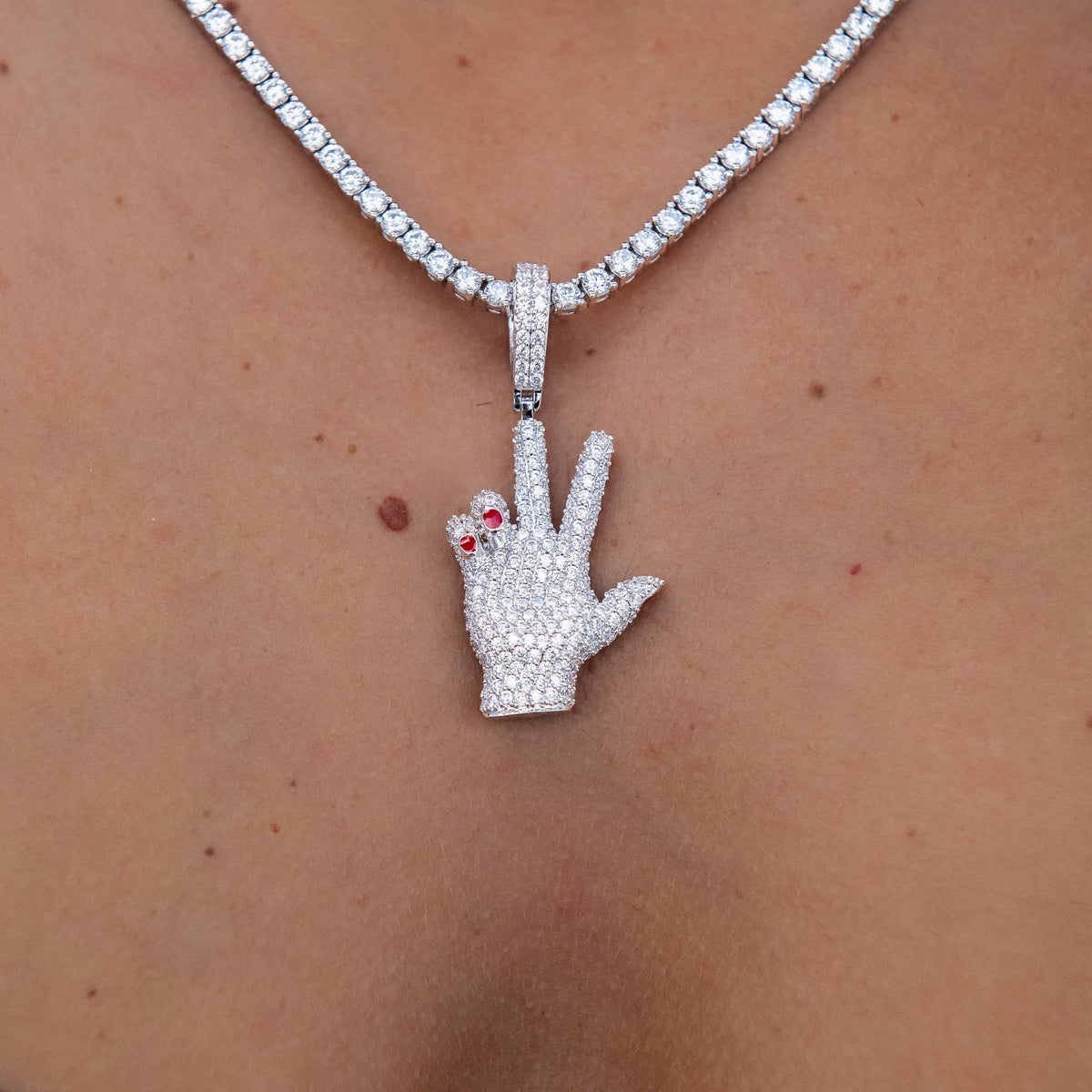 GLD X Ryan Williams Peace Sign Pendant in White Gold
