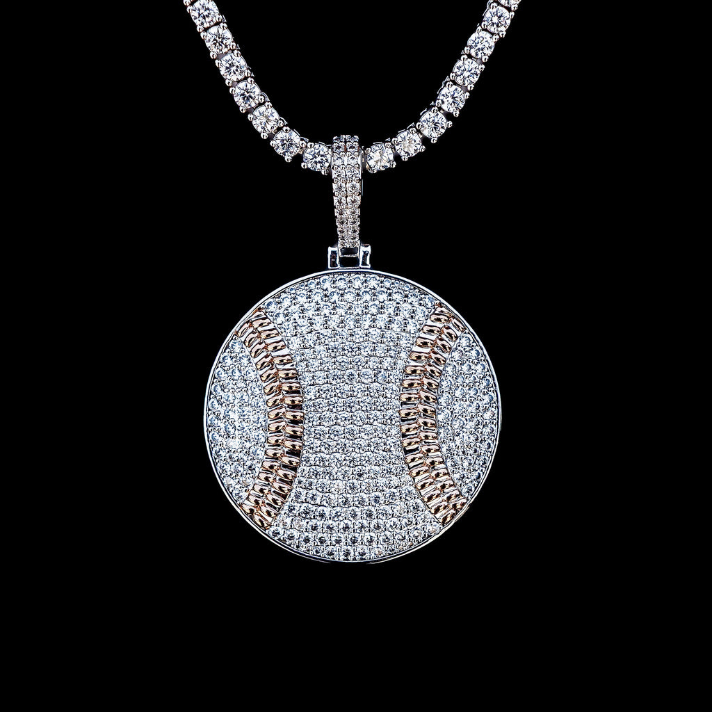 Pave Baseball Pendant in White Gold