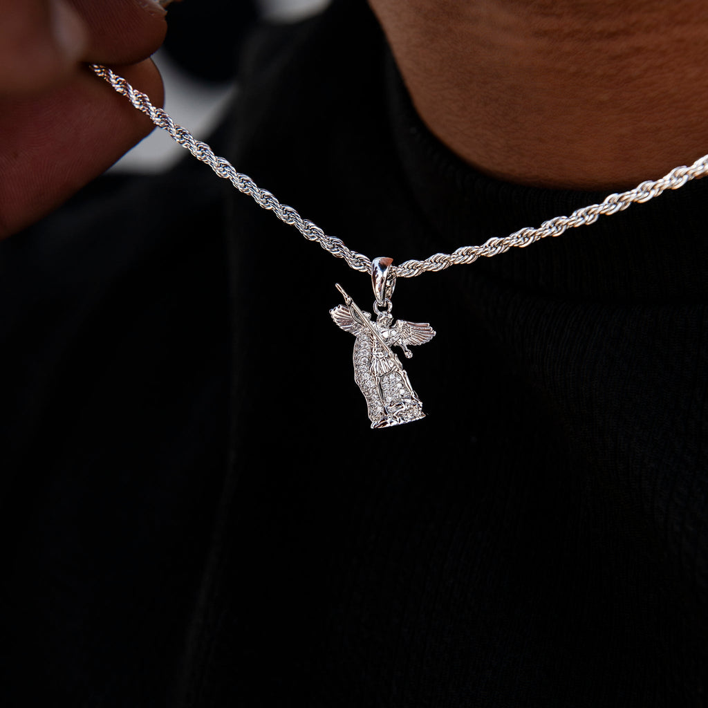Micro Saint Michael Pendant in White Gold
