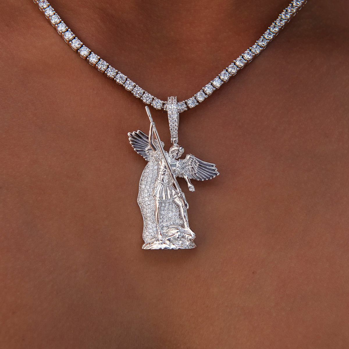 Saint Michael Pendant in White Gold