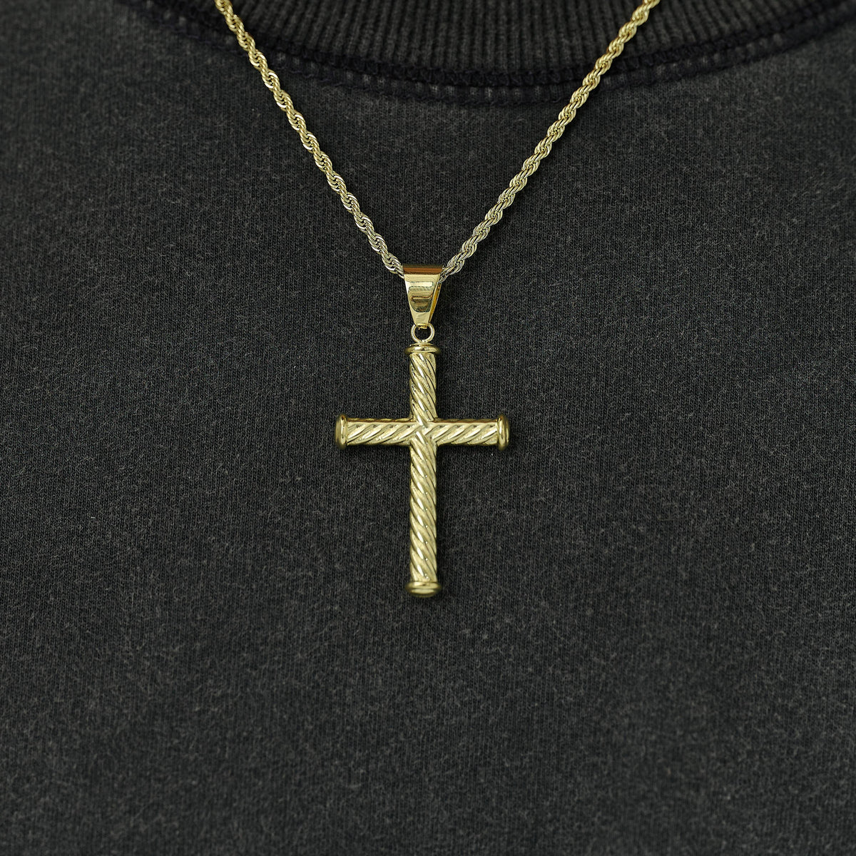 Twisted Rope Cross Pendant in Yellow Gold
