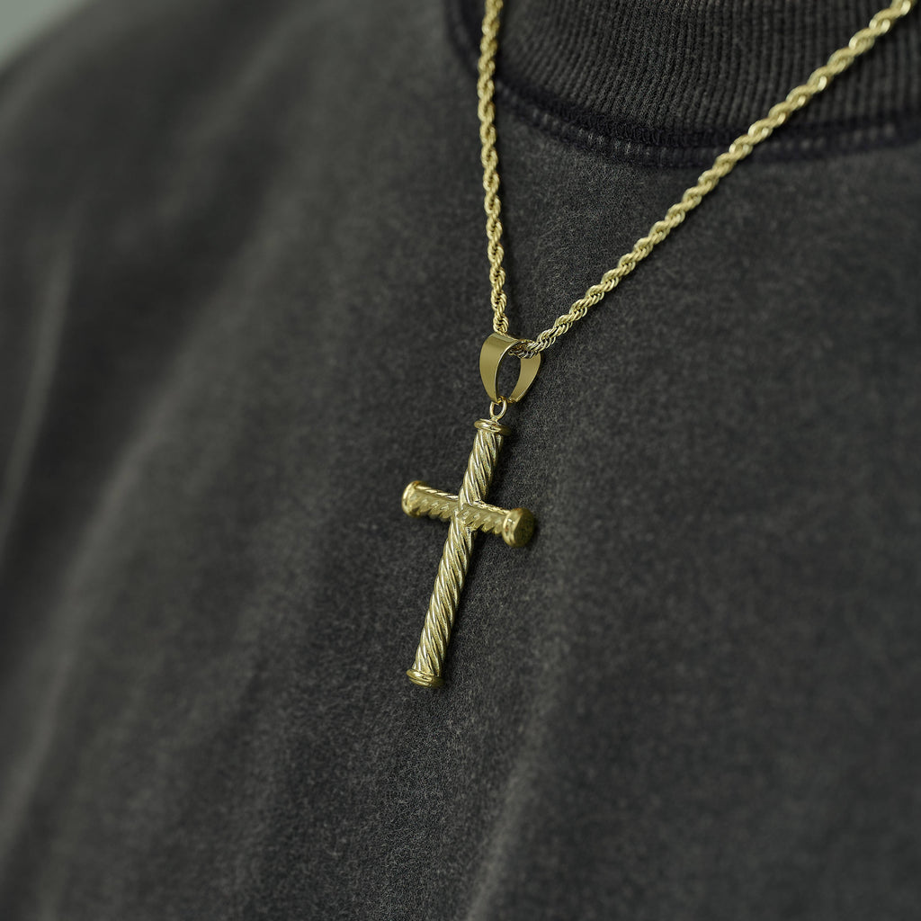 Twisted Rope Cross Pendant in Yellow Gold