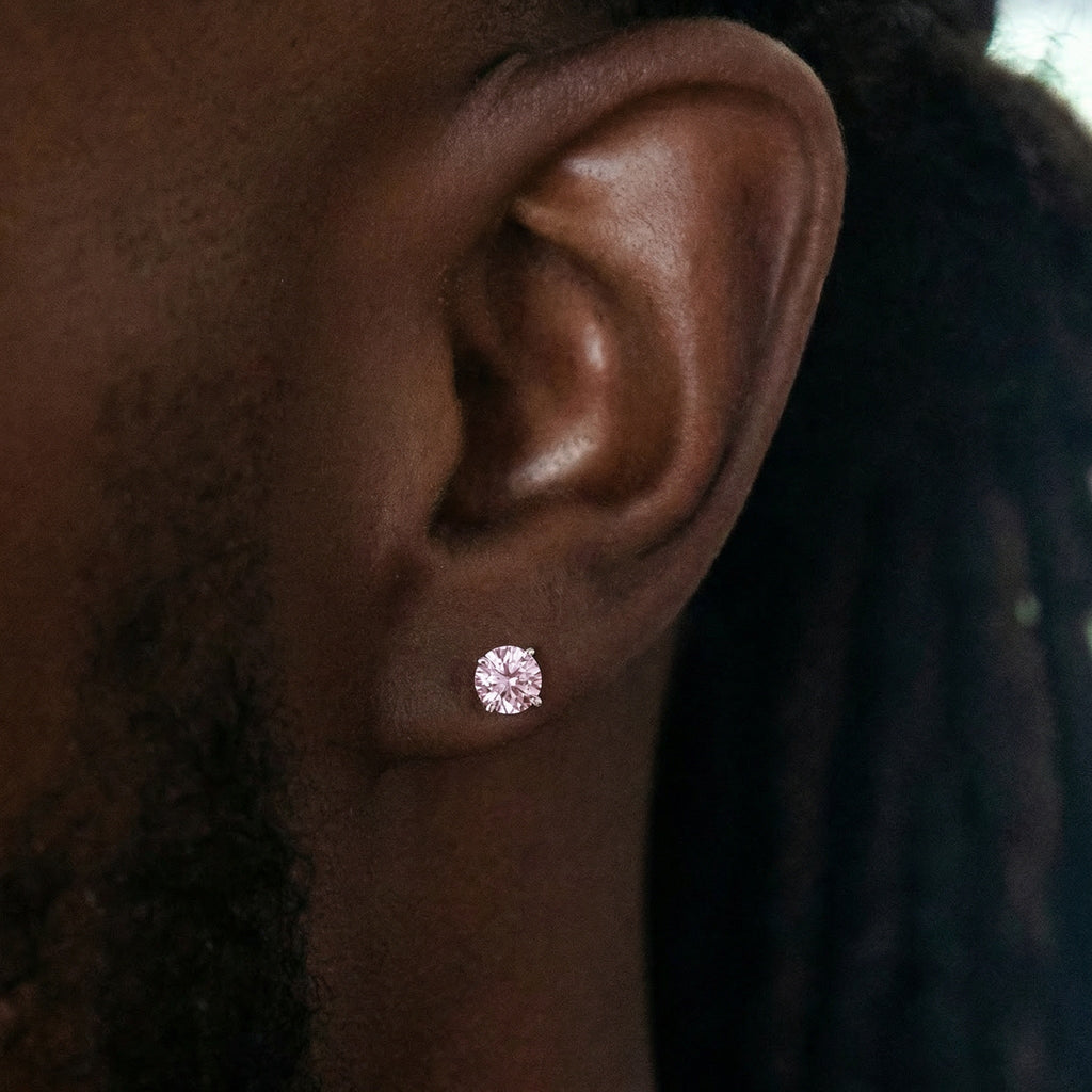 Pink Round Cut Stud Earring in White Gold - 5mm