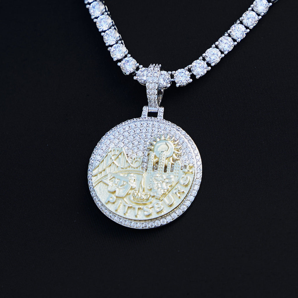 Iced Pittsburgh Pendant in White Gold