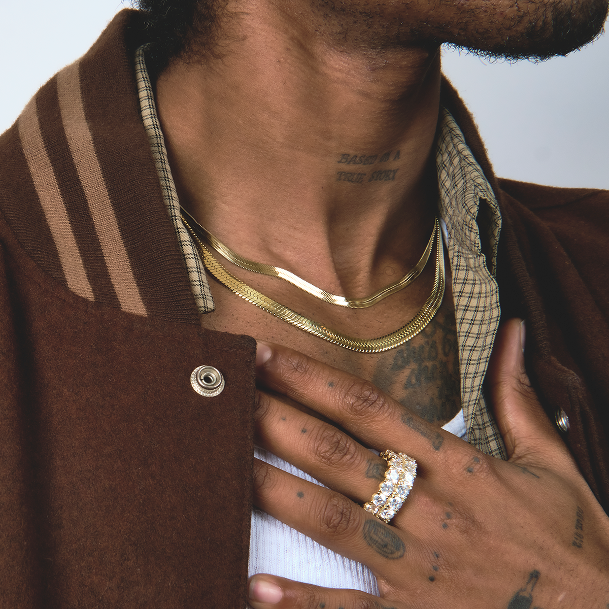 4mm + 6mm Herringbone Chain Bundle in Yellow Gold
