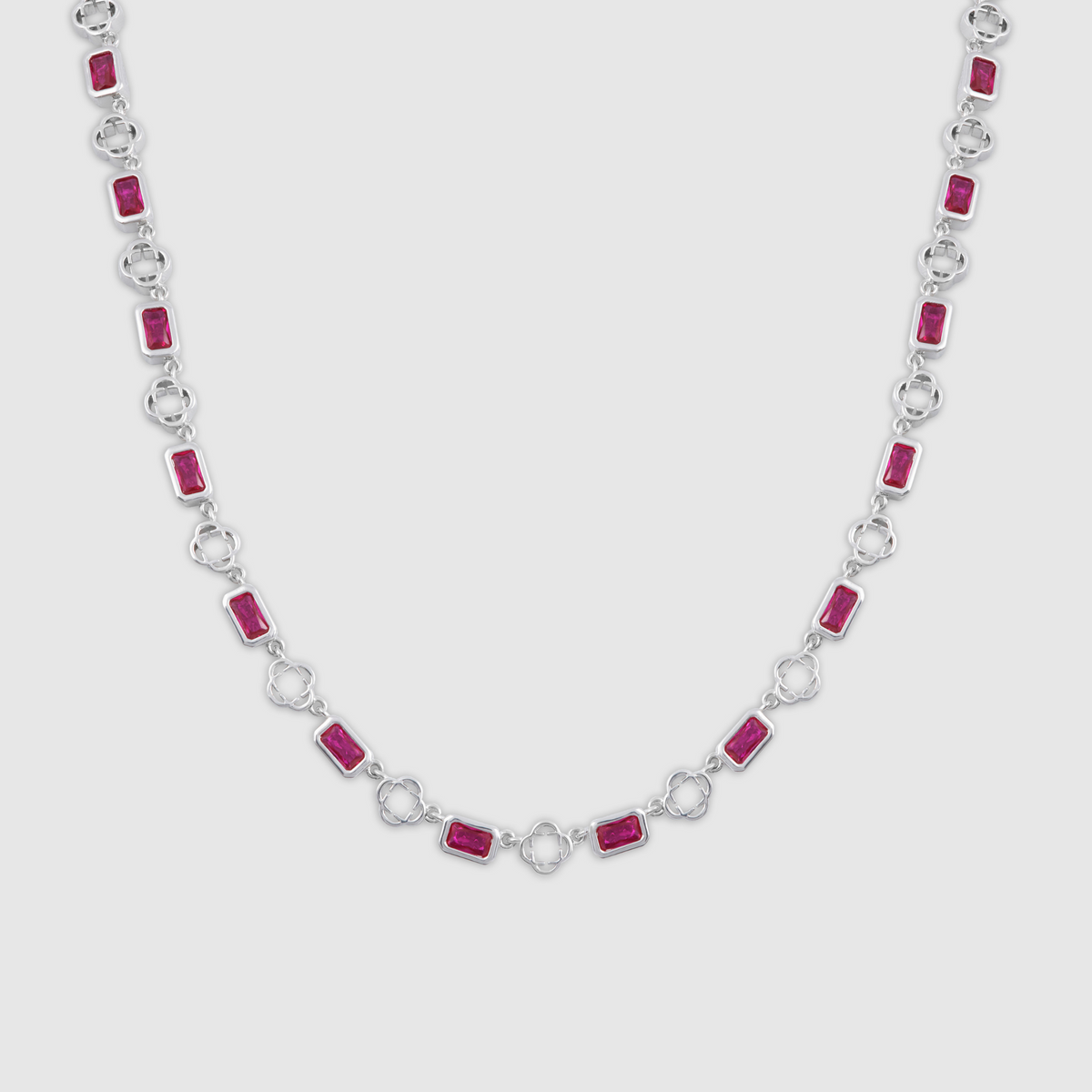 Red Gemstone Clover Necklace (Silver)