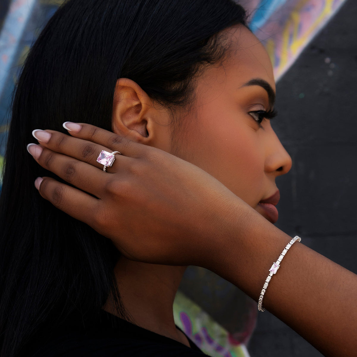Pink Cocktail Ring in White Gold Vermeil