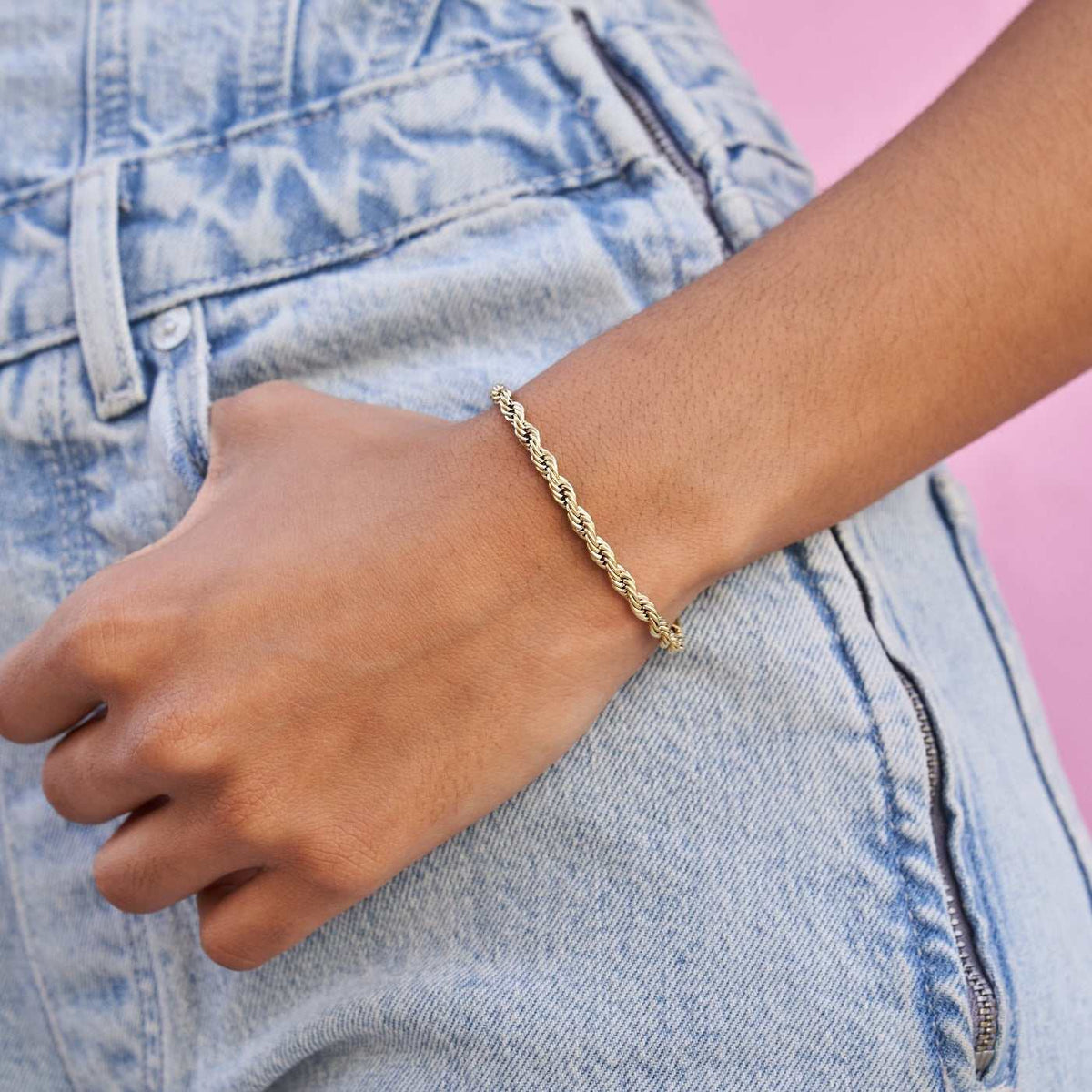 Rope Bracelet in Yellow Gold (Adjustable)- 4mm