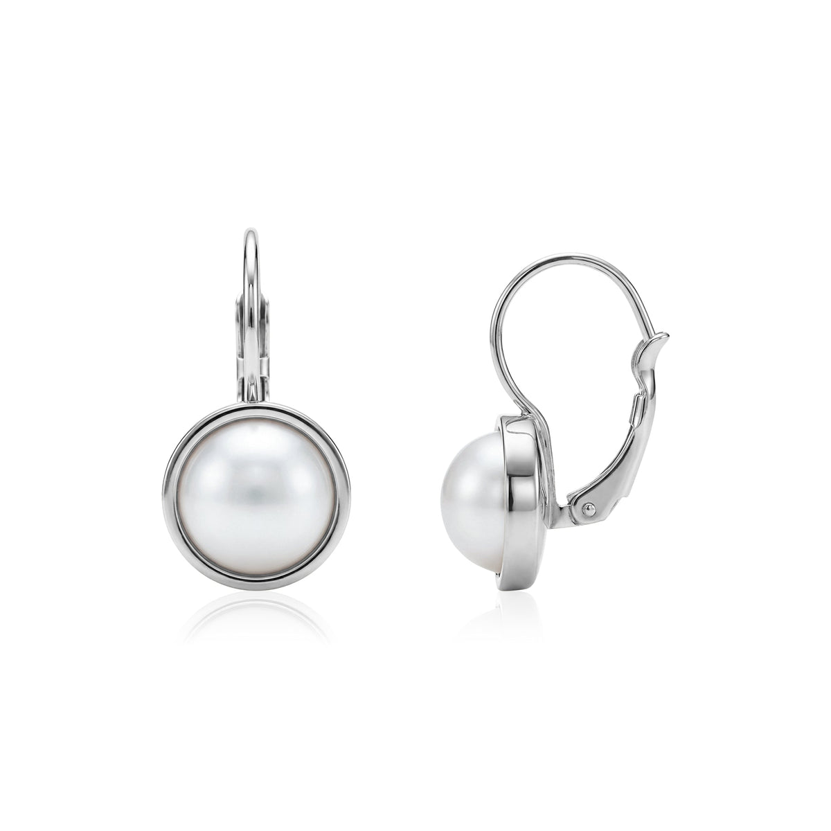 Round Pearl Leverback Earrings