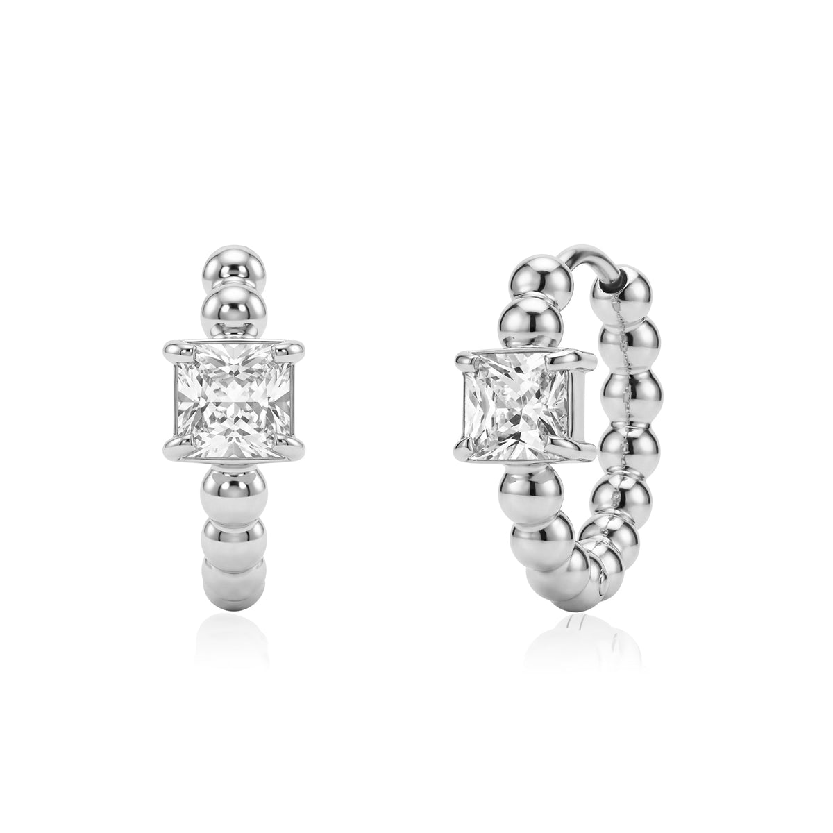 Square Cut Beaded Huggie Earrings