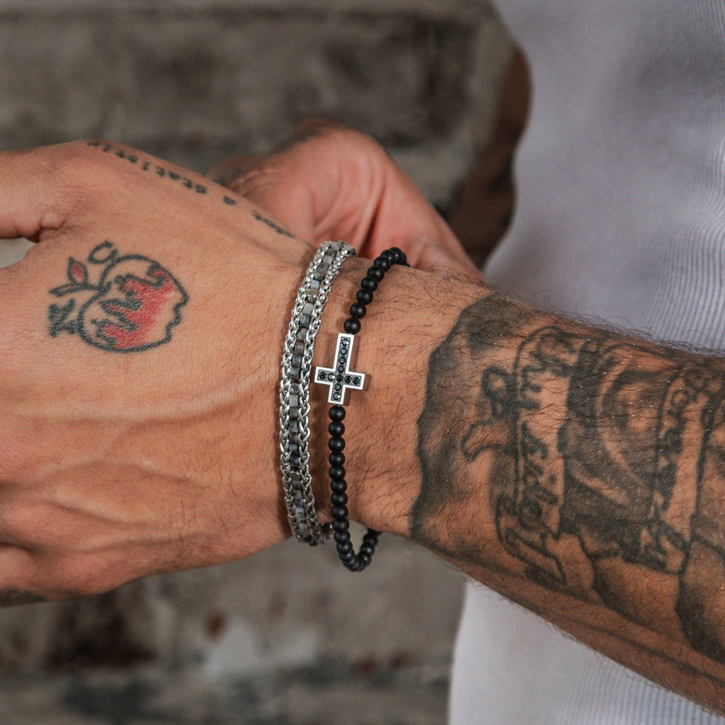 Black Zircon Cross Bead Bracelet
