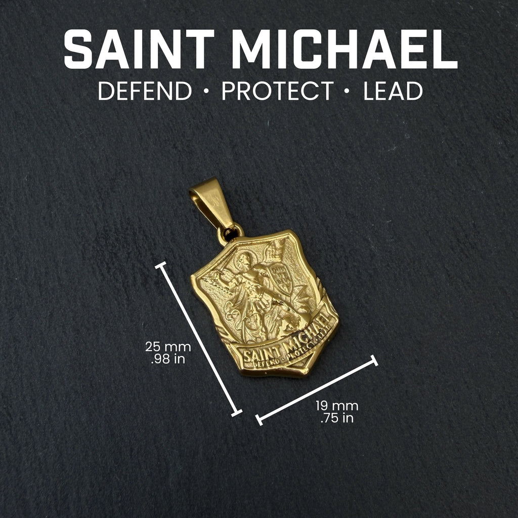 Pro Saint Michael Pendant Necklace - 14K Gold Plated Stainless Steel