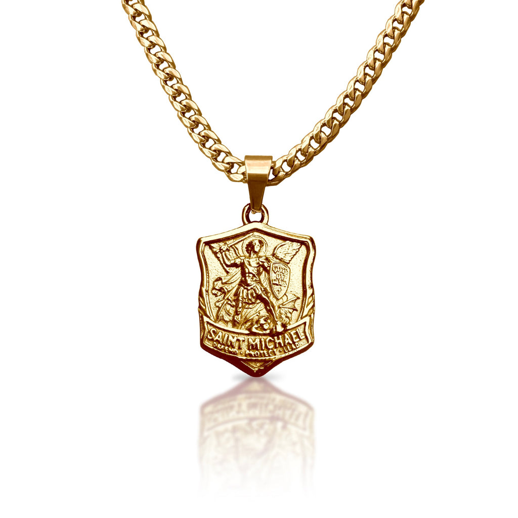 Pro Saint Michael Pendant Necklace - 14K Gold Plated Stainless Steel