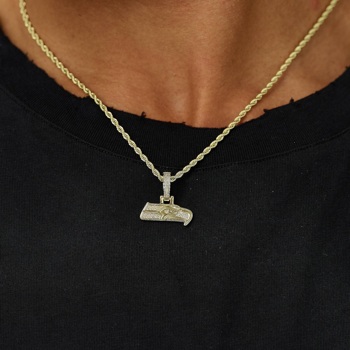 Seattle Seahawks Official NFL Micro Logo Pendant in Yellow Gold