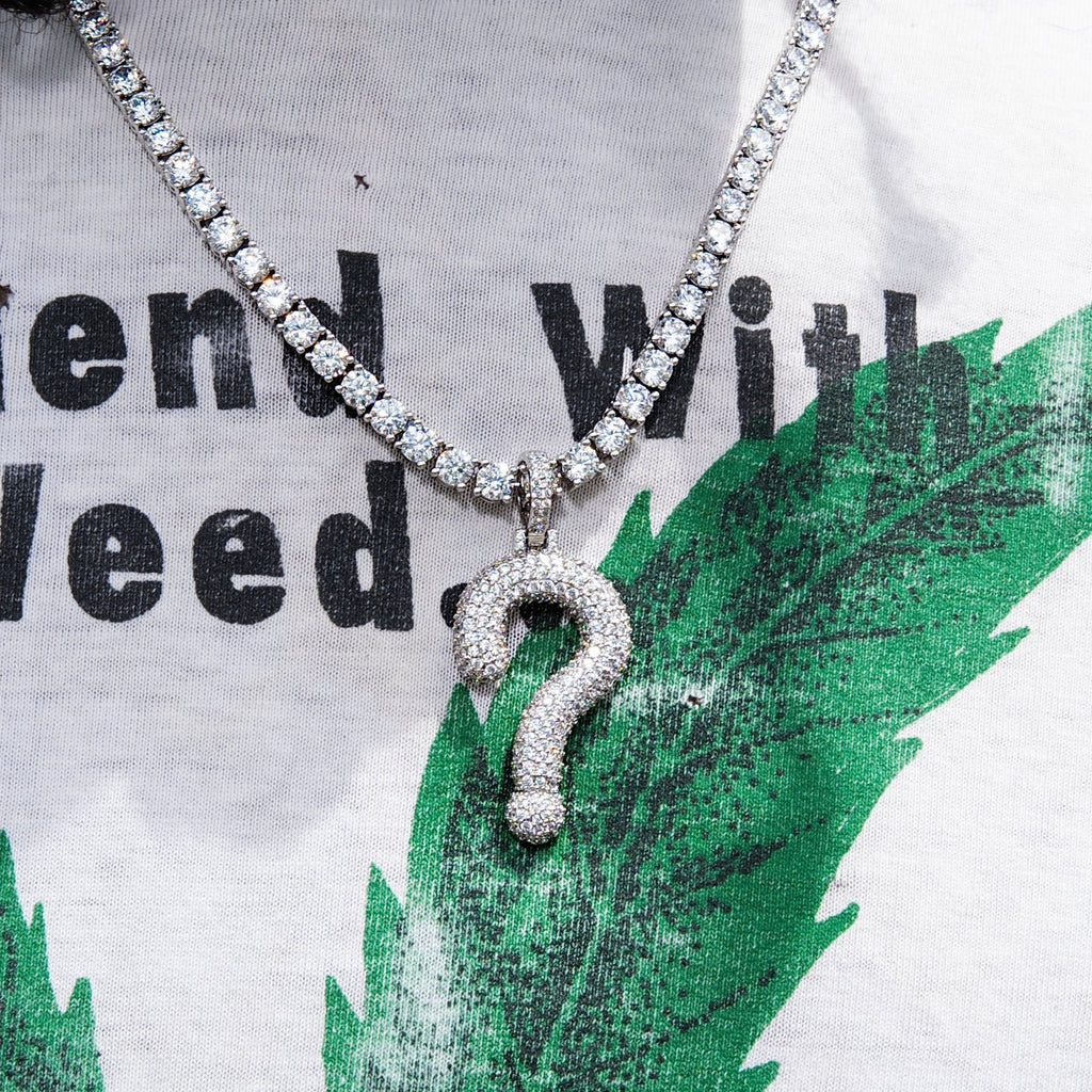 GLD x IDK New York Moissanite Iced Question Mark Pendant in Sterling Silver