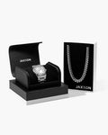 JX1 Automatic Set Bezel Watch + Cuban Link Chain 10mm