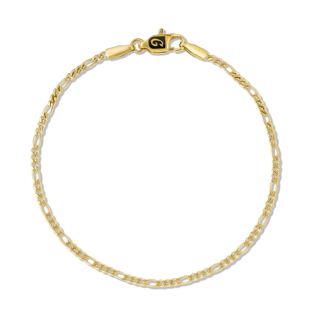 Figaro Chain Bracelet in Hollow Yellow Gold - 2mm