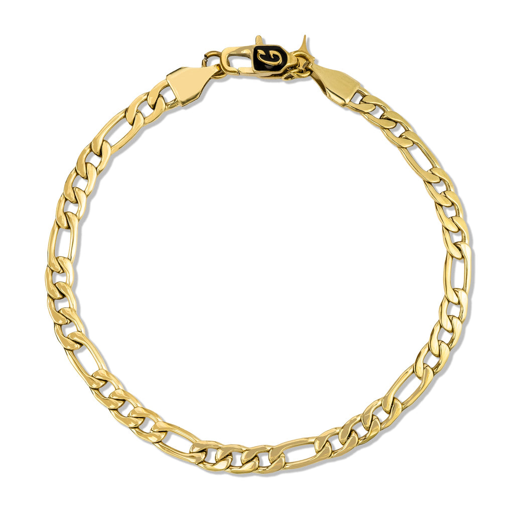 Figaro Chain Bracelet in Hollow Yellow Gold - 4mm