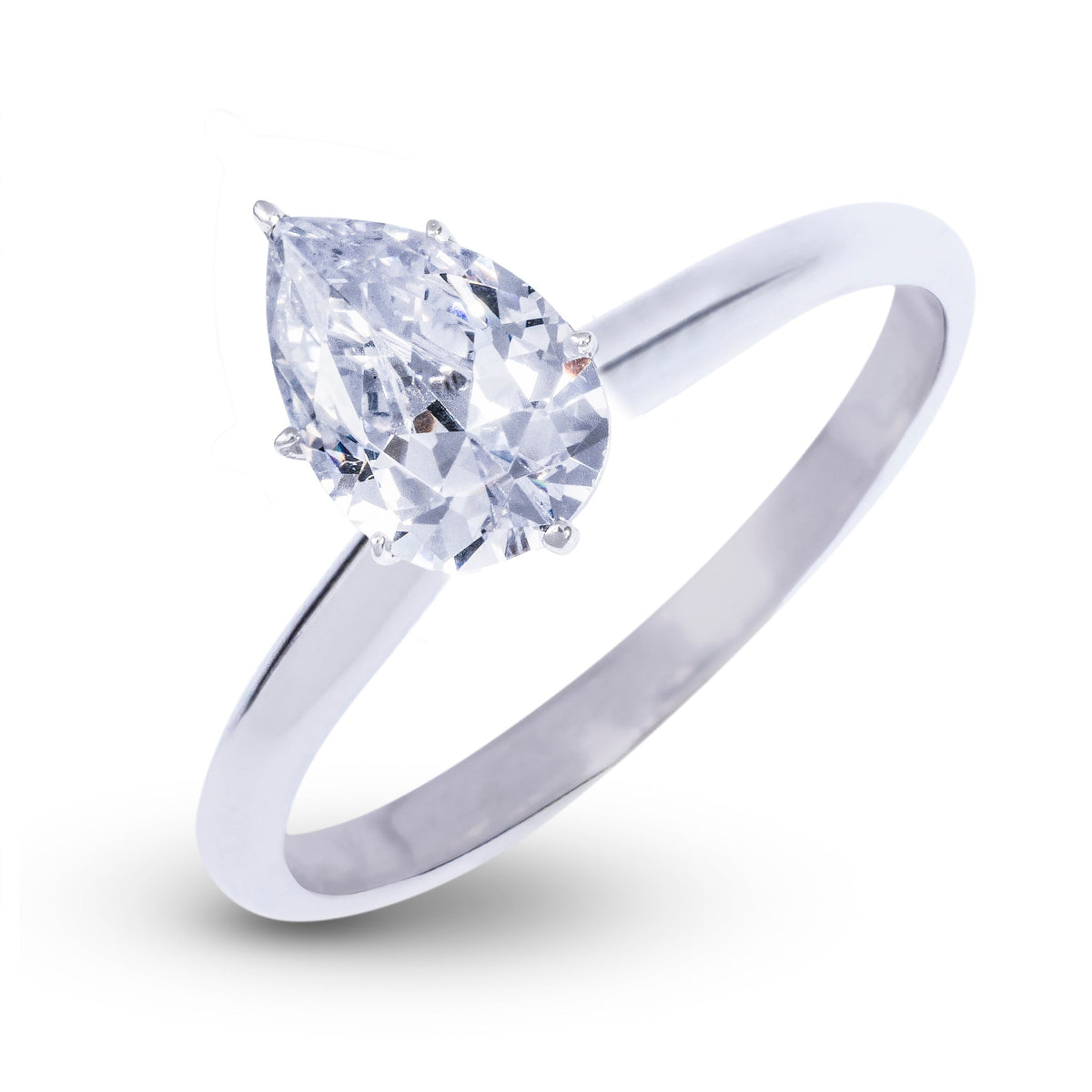 Teardrop Single Stone Lab Diamond Engagement Ring in Solid White Gold