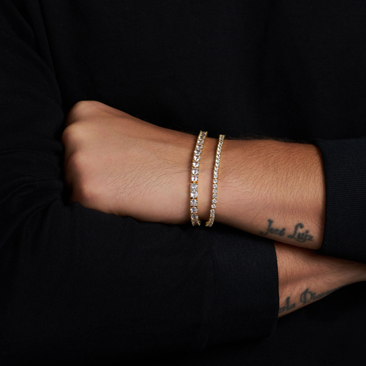 Tennis 5mm + Tennis 3mm Bracelet Stack (Gold)