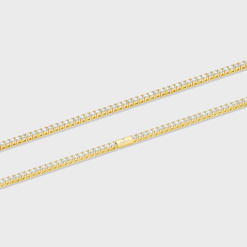 Women's Tennis Chain + Bracelet (Gold) - 3mm