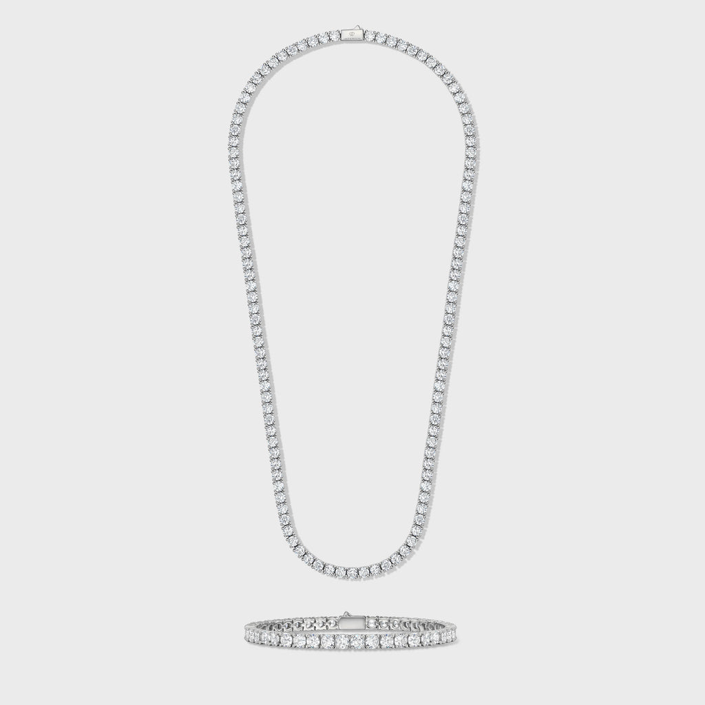 Women's Tennis Chain + Bracelet (Silver) - 5mm