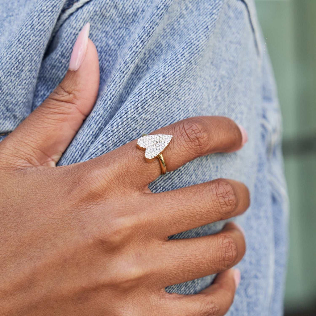 Pave Heart Ring - Yellow Gold Vermeil