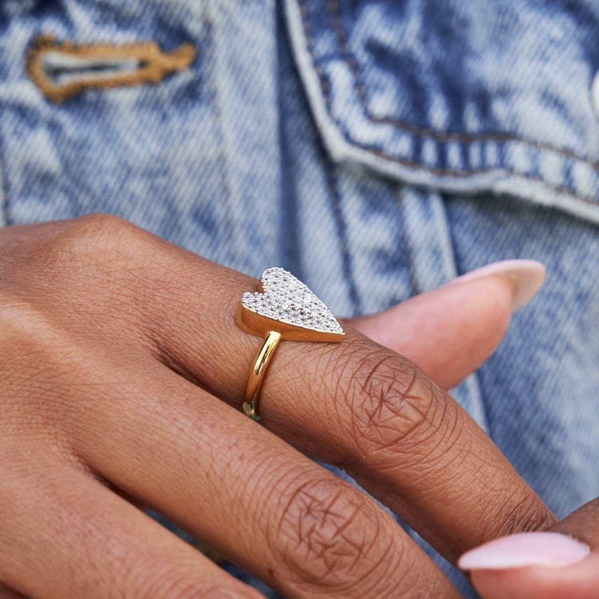 Pave Heart Ring - Yellow Gold Vermeil