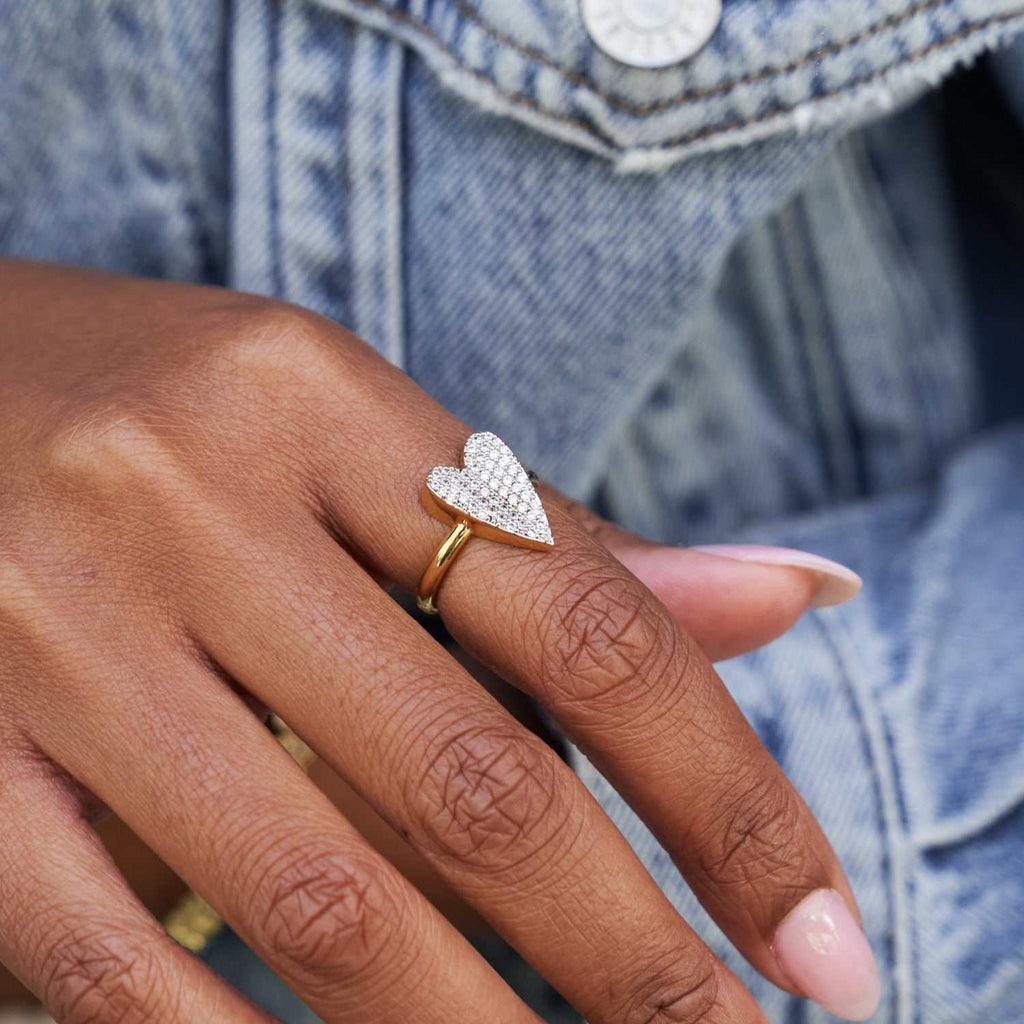 Pave Heart Ring - Yellow Gold Vermeil
