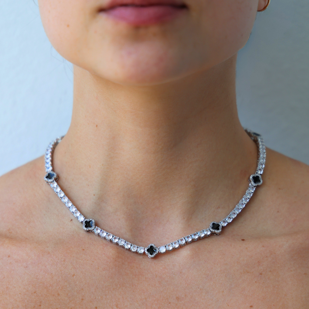 Women's Black Clover Tennis Chain (Silver) - 4mm