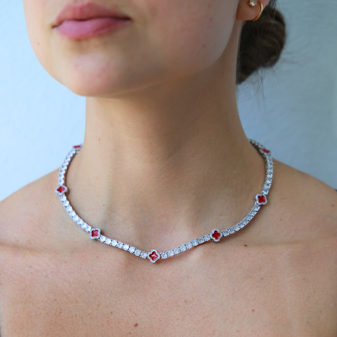 Women's Red Clover Tennis Chain (Silver) - 4mm