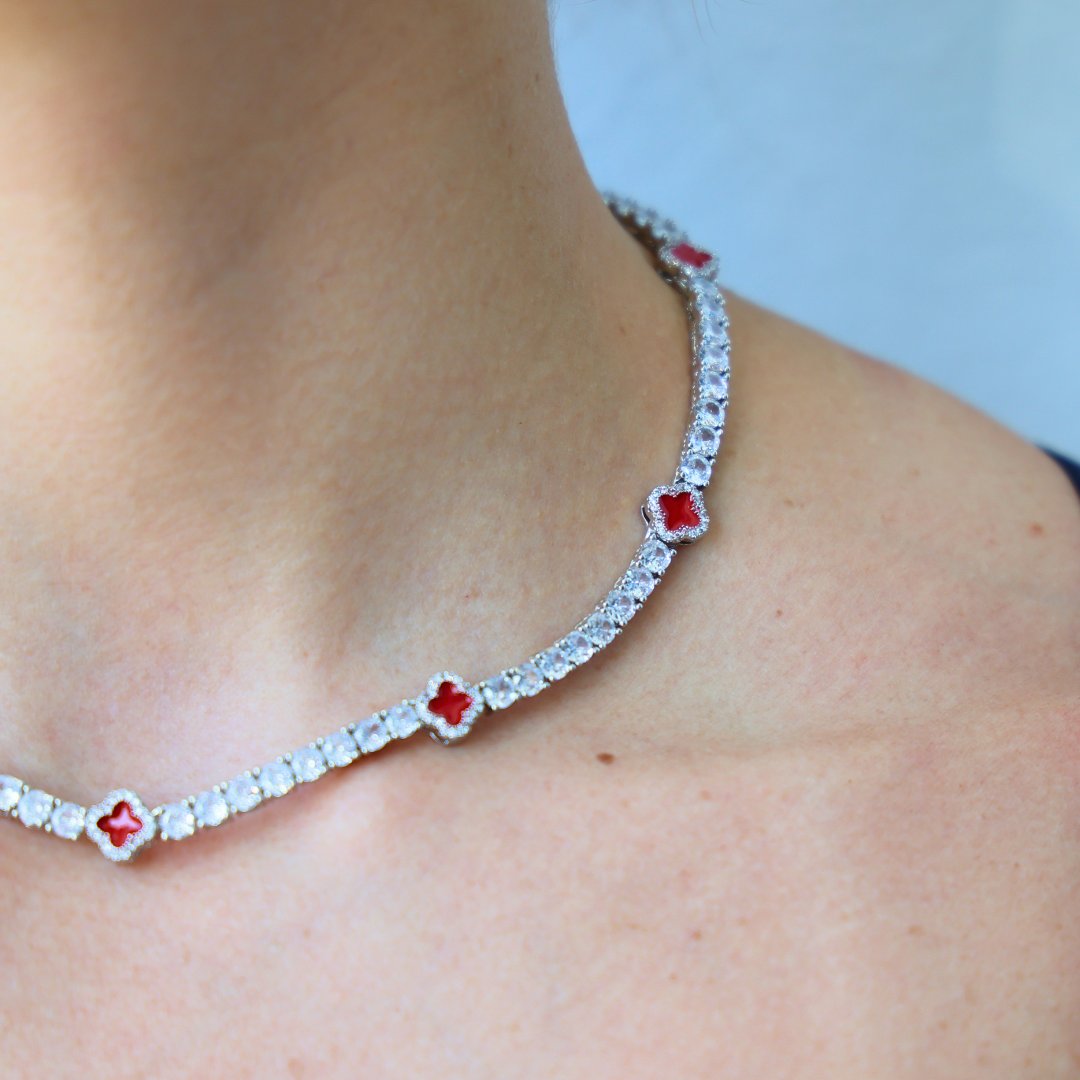 Women's Red Clover Tennis Chain (Silver) - 4mm