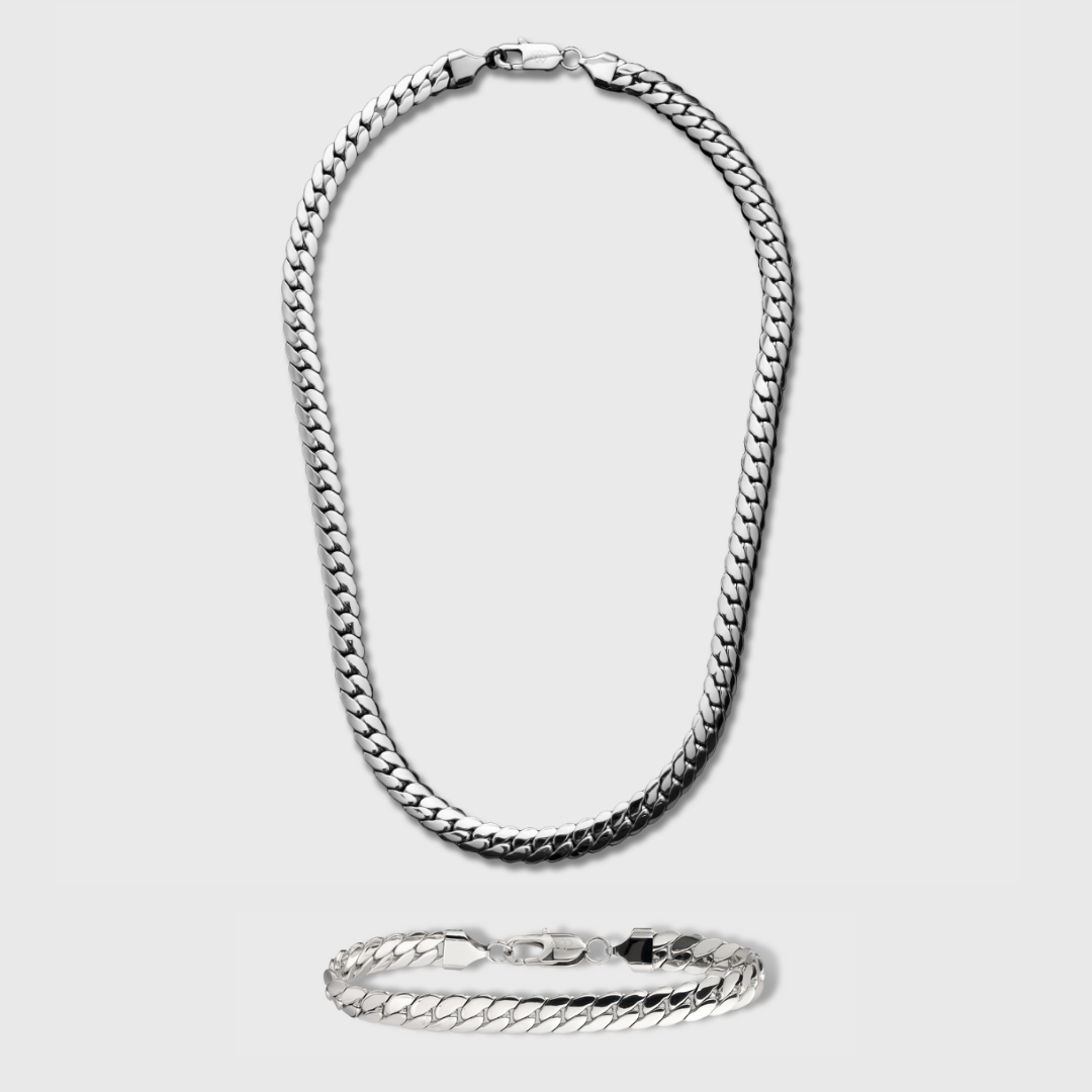 Miami Cuban Link Chain + Bracelet (Silver) - 8mm