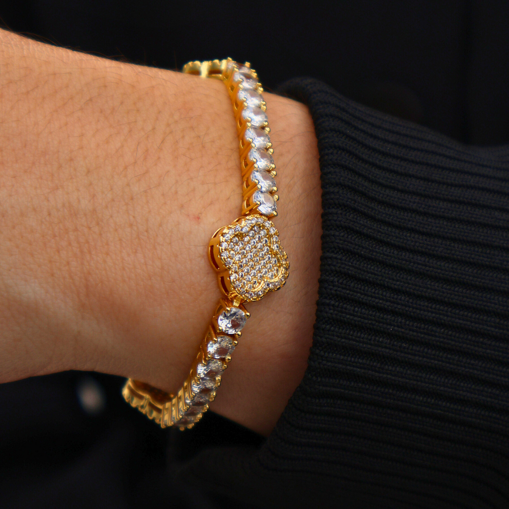 Women's Clover Tennis Bracelet (Gold) - 4mm
