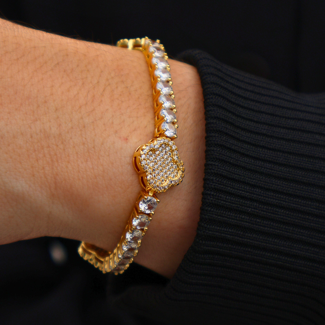 Women's Clover Tennis Bracelet (Gold) - 4mm