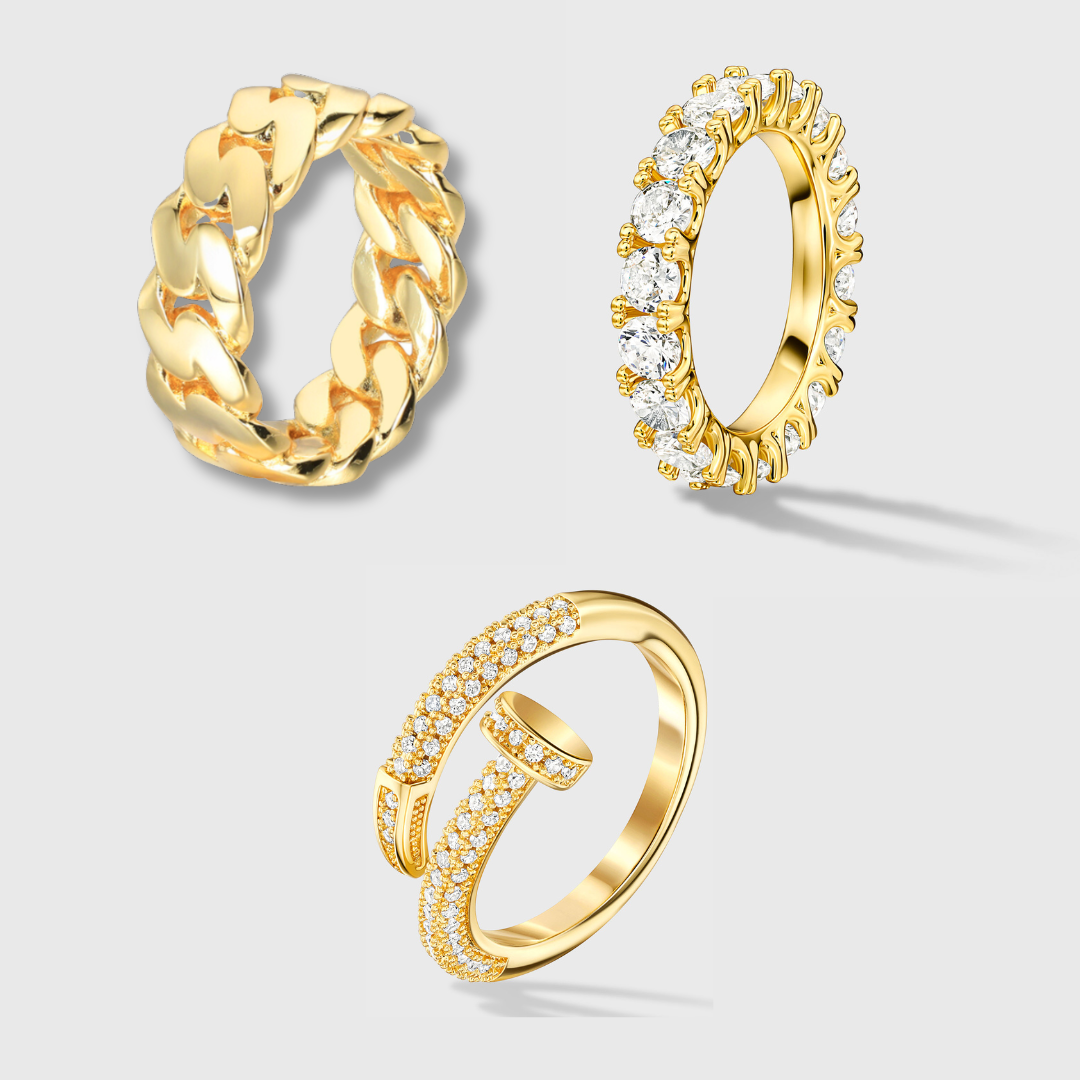 Rings Bundle (Gold) - Cuban, Tennis and Nail