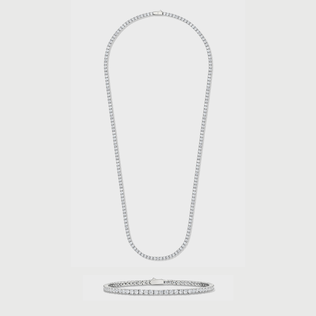 Women's Tennis Chain + Bracelet (Silver) - 3mm