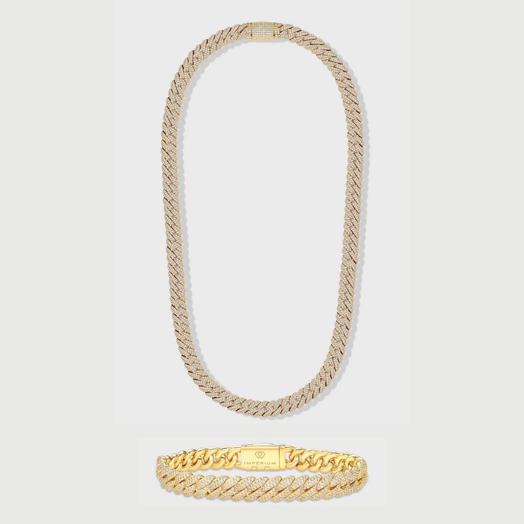 Iced Cuban Chain + Bracelet (Gold) - 10mm