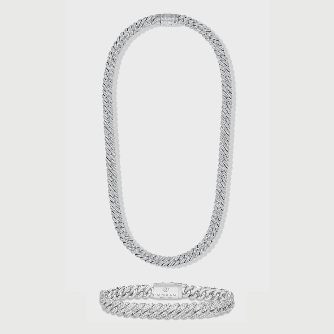 Iced Cuban Chain + Bracelet (Silver) - 10mm