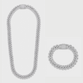Iced Prong Cuban Chain + Bracelet (Silver) - 12mm