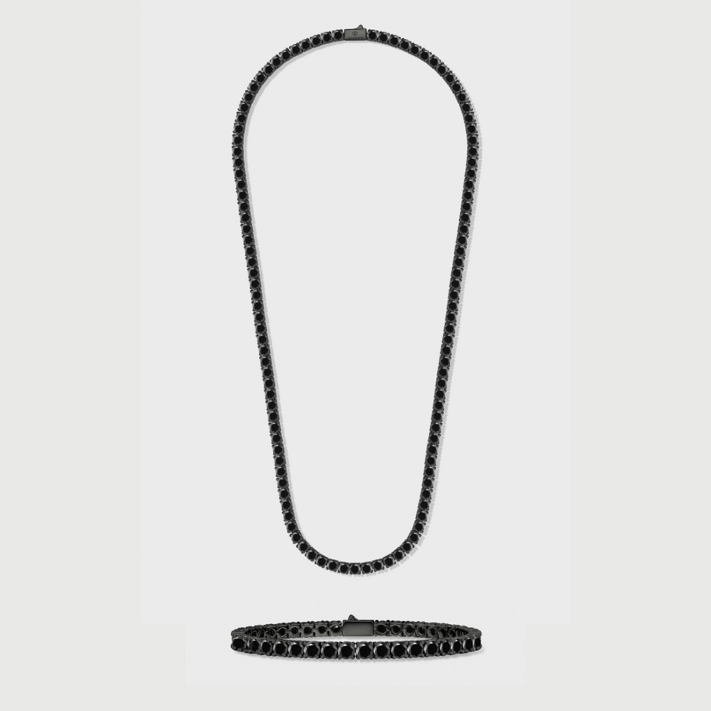 Tennis Chain + Bracelet (Black) - 4mm