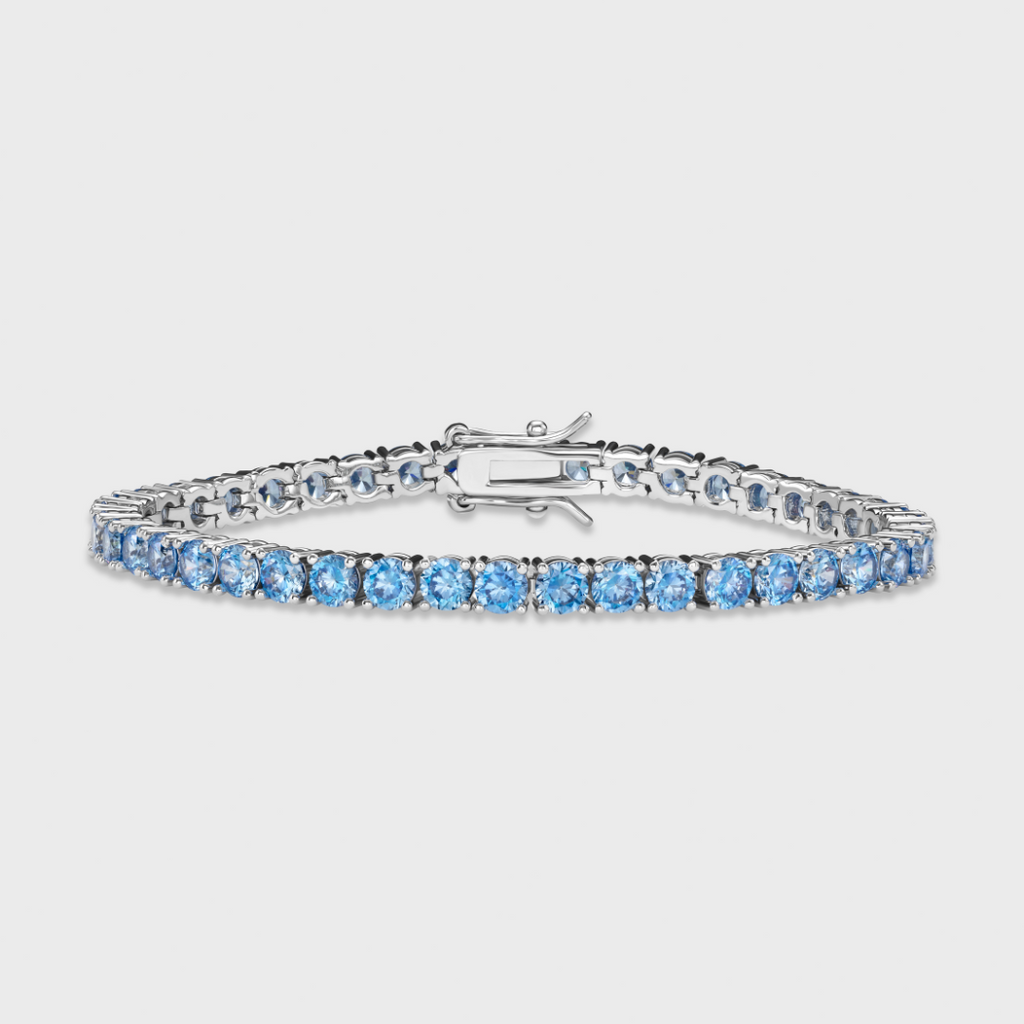 Blue Tennis Chain + Bracelet (Silver) - 4mm