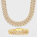 Iced Prong Cuban Chain + Bracelet (Gold) - 20mm