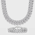 Iced Prong Cuban Chain + Bracelet (Silver) - 20mm